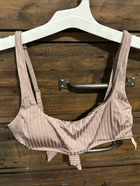 AERIE Ribbed Taupe Scoop with te back Swim Top. NEW WITH TAGS.